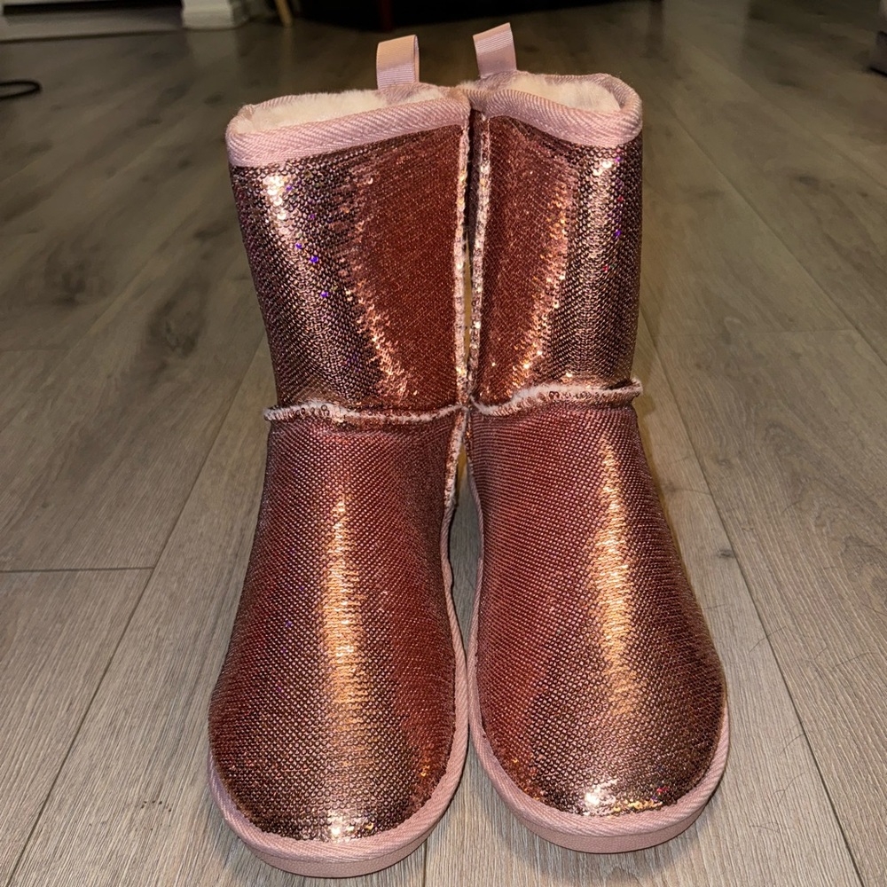 Torrid Sequin Fur Boots in Rose Gold